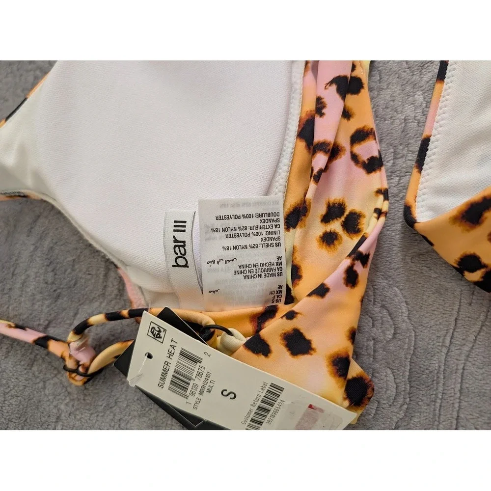 Bar III Womens Banded Ring Bikini Top High Rise Bottoms Leopard Print Size S NEW